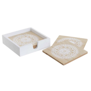 Σουβέρ Natural ξύλινο με βάση μπεζ σετ των 6